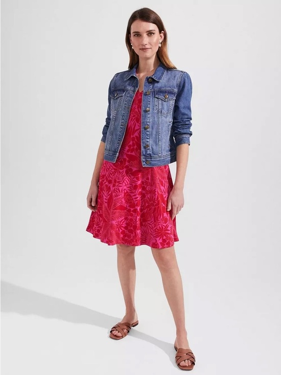 Hobbs London Dresses & Skirts - Hobbs Ann Floral Bird Jersey Dress Red Pink Short Sleeve Fit & Flare Size 12